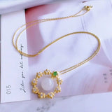 Silver Inlaid Hetian Jade Flower Pendant Necklace