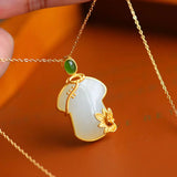 Silver Inlaid Hetian Jade Cheongsam Pendant Necklace