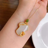 Silver Inlaid Hetian Jade Cheongsam Pendant Necklace