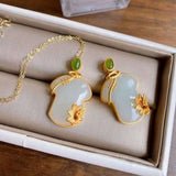 Silver Inlaid Hetian Jade Cheongsam Pendant Necklace