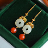 Silver Inlaid Hetian Jade Earrings Chinese Classical Charm Women's Jewelry