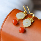 Silver Inlaid Hetian Jade Earrings Chinese Classical Charm Women's Jewelry