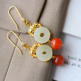 Silver Inlaid Hetian Jade Earrings Chinese Classical Charm Women's Jewelry