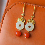 Silver Inlaid Hetian Jade Earrings Chinese Classical Charm Women's Jewelry
