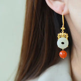 Silver Inlaid Hetian Jade Earrings Chinese Classical Charm Women's Jewelry