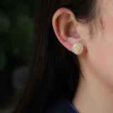 Silver Inlaid Hetian Jade Earrings, Retro Chinese Craft Charm Women's Jewelry