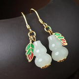 Silver Inlaid Hetian Jade Gourd Earrings Classical Charm Women's Jewelry