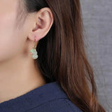 Silver Inlaid Hetian Jade Gourd Earrings Classical Charm Women's Jewelry