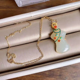 Hetian Jade Pendant Necklace Silver Inlaid Cheongsam Women's Jewelry