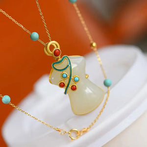 Hetian Jade Pendant Necklace Silver Inlaid Cheongsam Women's Jewelry
