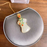 Hetian Jade Pendant Necklace Silver Inlaid Cheongsam Women's Jewelry