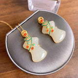 Silver Inlaid Hetian Jade Pendant Necklace Chinese Cheongsam Women's Jewelry