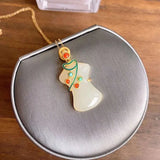 Silver Inlaid Hetian Jade Pendant Necklace Chinese Cheongsam Women's Jewelry