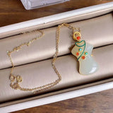 Silver Inlaid Hetian Jade Pendant Necklace Chinese Cheongsam Women's Jewelry