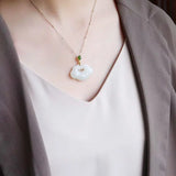 Silver Inlaid Hetian Jade Pendant Necklace - Chinese Retro Charm Jewelry