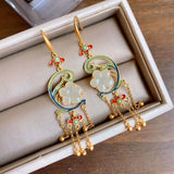 Silver Inlaid Hetian Jade Pendant Necklace Chinese Retro Flower Tassel Jewelry