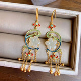 Silver Inlaid Hetian Jade Pendant Necklace Chinese Retro Flower Tassel Jewelry