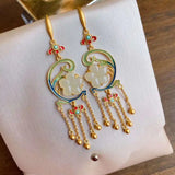 Silver Inlaid Hetian Jade Pendant Necklace Chinese Retro Flower Tassel Jewelry