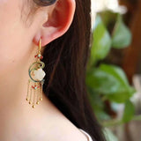Silver Inlaid Hetian Jade Pendant Necklace Chinese Retro Flower Tassel Jewelry