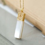 Silver Inlaid Hetian Jade Pendant Necklace Chinese Retro Small Gr