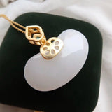 Silver Inlaid Hetian Jade Pendant Necklace Chinese Retro Gilding Women's Jewelry