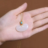 Silver Inlaid Hetian Jade Pendant Necklace Chinese Retro Gilding Women's Jewelry