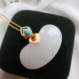 Silver Inlaid Hetian Jade Pendant Necklace Chinese Retro Gilding Women's Jewelry