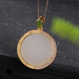 Silver Inlaid Hetian Jade Pendant Necklace, Diamond Round Niche Women's Jewelry