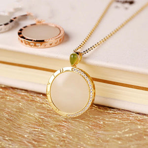 Silver Inlaid Hetian Jade Pendant Necklace for Women