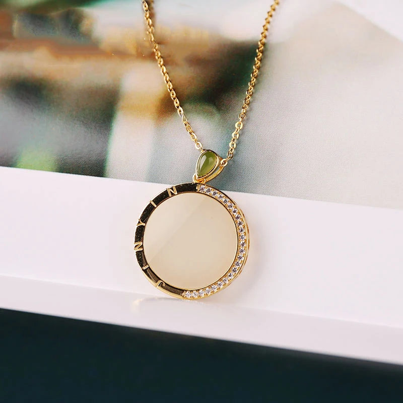 Silver Inlaid Hetian Jade Pendant Necklace for Women