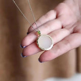 Silver Inlaid Hetian Jade Pendant Necklace, Diamond Round Niche Women's Jewelry