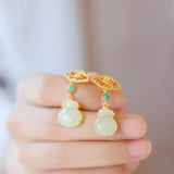 Silver Inlaid Hetian Jade Purse Earrings, Chinese Retro Craft Charm Jewelry