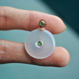 Silver Inlaid Hetian Jade Round Pendant Necklace, Chinese Retro Charm Jewelry