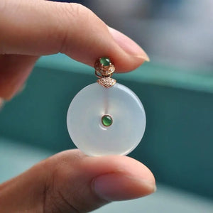 Silver Inlaid Hetian Jade Round Pendant Necklace, Chinese Retro Charm Jewelry