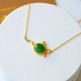 Silver Inlaid Hotan Chalcedony Teapot Pendant Necklace Bohemian Jewelry
