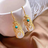 Silver Inlaid Hotan Jade Turquoise Drop Earrings Women's Jewelry