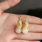 Silver Inlaid Hotan Jade Turquoise Drop Earrings Women's Jewelry