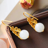 Silver Inlaid Hotan Jade Turquoise Drop Earrings Women's Jewelry