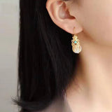Silver Inlaid Hotan Jade Turquoise Drop Earrings Women's Jewelry