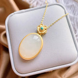 Hotan Chalcedony Turquoise Oval Pendant Necklace