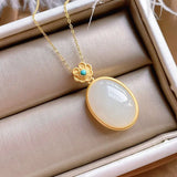 Hotan Chalcedony Turquoise Oval Pendant Necklace