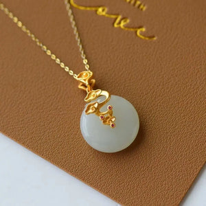 Silver Inlaid Hotan Chalcedony Xiangyun Pendant Necklace