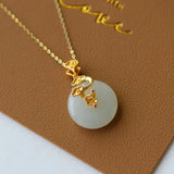 Silver Inlaid Hotan Chalcedony Xiangyun Pendant Necklace