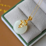 Silver Inlaid Hotan Chalcedony Xiangyun Pendant Necklace