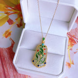 Silver Inlaid Hotan Chalcedony Plant Flower Pendant Necklace