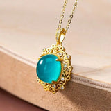 Silver Tianhe Stone Crystal Pendant Necklace