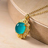 Silver Tianhe Stone Crystal Pendant Necklace