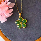 Qingtian Jade Flower Pendant Necklace Chinese Retro Women's Jewelry