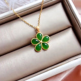 Qingtian Jade Flower Pendant Necklace Chinese Retro Women's Jewelry