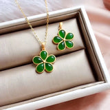 Qingtian Jade Flower Pendant Necklace Chinese Retro Women's Jewelry